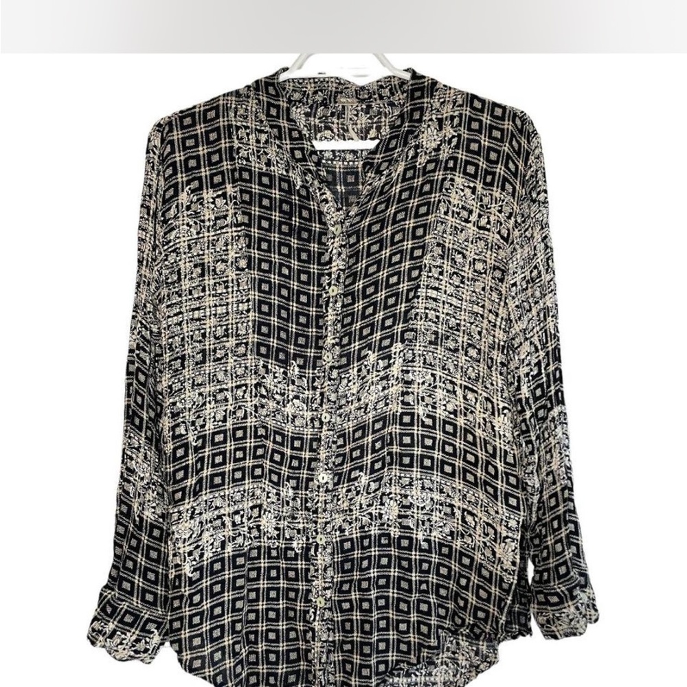 Free People Black and White Long Sleeve Blouse